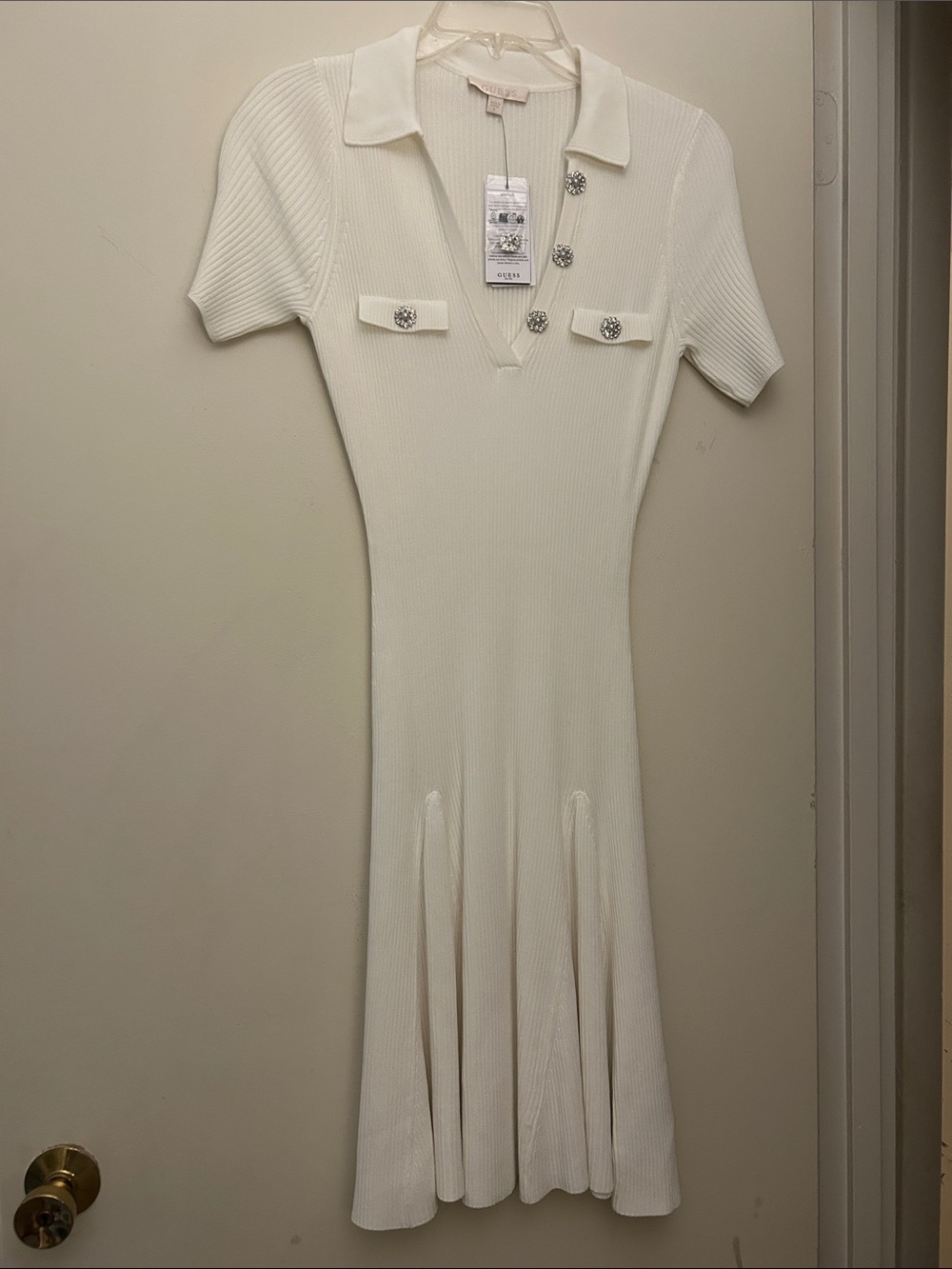 GUESS Paula Polo Neck Jumper Dress in Cream White